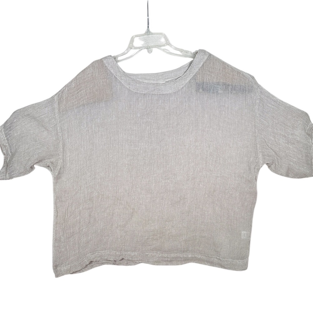 J. Jill Pure Jill Linen Knit Top, Women's 1X, Beige Gauze Short Sleeve
